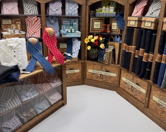 Dolls House Miniatures - Hand Made 1/12th  -  Gentlemans outfitters / shirt shop shelves (various)