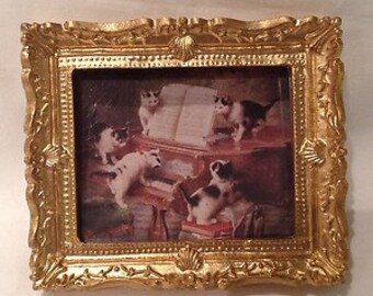 DOLLS HOUSE MINIATURES - 1/12th Hand Framed Picture - Musical Cats (1)