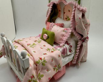 Dolls House Luxury Dressed 1/12th - 1:12 - 1 inch scale Hand Dressed child’s half tester bed - Amelia