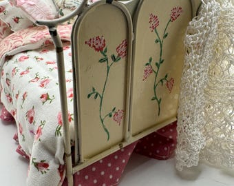 Dolls House Dressed 1/12th Vintage Shabby Chic Metal bed - Francesca