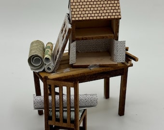 DOLLS HOUSE MINIATURES -   1/24th / 1:24th / Half Inch Scale  - dolls house making table and chair