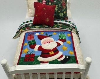 Dolls House Luxury Dressed 1/12th - 1:12 - 1 inch scale Hand Dressed Bed - Santa