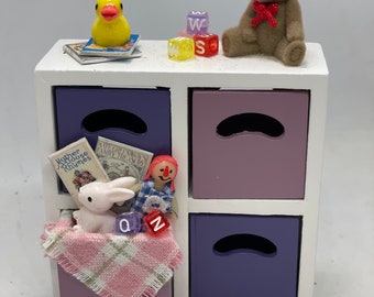 Dolls House Miniatures - Girls Double cube toy shelf