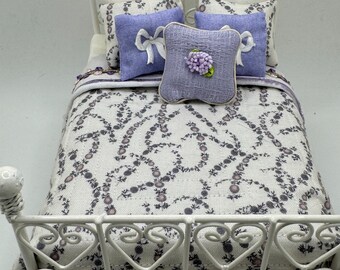Dolls House Luxury Dressed 1/12th - 1:12 - 1 inch scale Hand Dressed Bed - Laverne