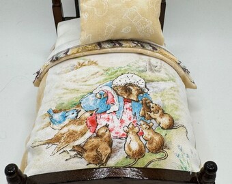 Dolls House Luxury Dressed 1/12th - 1:12 - 1 inch scale Hand Dressed Bed - Mrs Tiddlywinks Beatrix Potter