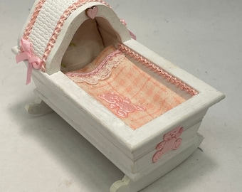 Dolls House 1/12th  Pink /White Rocker Crib