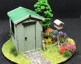 Dolls House Miniatures ( 1/48th - 1:48th - 1/4" - Quarter Inch Scale ) - Hand Made Garden Shed Scene ” quarter scale