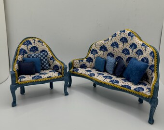 Dolls House Miniatures - 1/12 Elegant Sofa and chair set - Liberty fabric