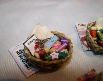 DOLLS HOUSE MINIATURES - 1/12th Sewing Basket and Book