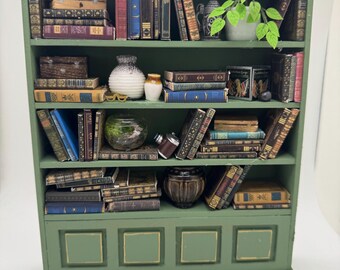 Dolls House Miniatures - 1/12th Cotswold Green  Bookshelf / Bookcase