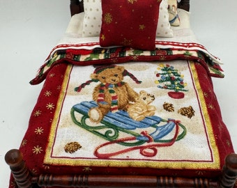 Dolls House Luxury Dressed 1/12th - 1:12 - 1 inch scale Hand Dressed Bed - Noel