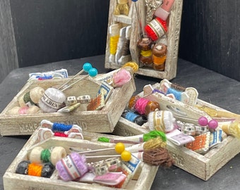 DOLLS HOUSE MINIATURES -  make do and mend sewing box x1