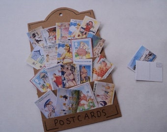 Dolls House Miniatures - 1/12th Seaside Postcards in Rack