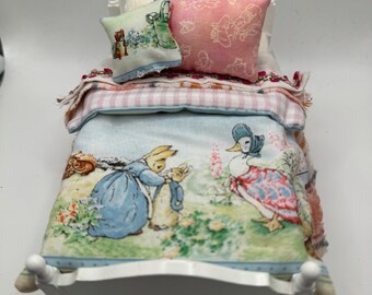 Dolls House Luxury Dressed 1/12th Single Bed - jemima  - Peter Rabbit fabric