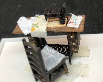 Dolls House Miniatures - Hand Painted 1/48th (1/4inch) quarter scale - Sewing table and dressmakers dummy -