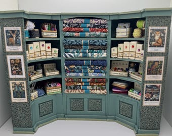 Dolls House Miniatures - 1/12th  William Morris fabric and Inspired Haberdashery Shop Shelves