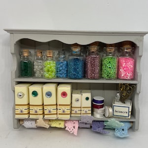 Dolls House Miniatures - 1/12th  -  Grey Haberdashery / Sewing Wall Shelves