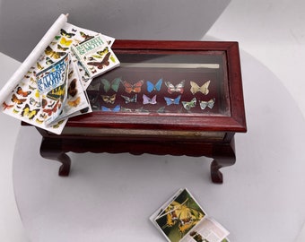 Dolls House Miniatures - 1/12th Lepidopterist ( butterfly ) Curio Table  - Vera Collective