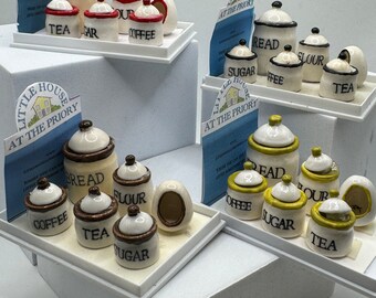 Dolls House Miniatures - 1/12th Cream Kitchen Jar set x1 (various colours)