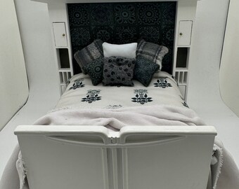 Dolls House Luxury Dressed 1/12th - 1:12 - 1 inch scale Double ( Charles Rennie Mackintosh ) bed with Liberty fabrics - Libby