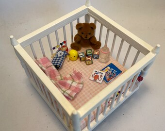 Dolls House Dressed 1/12th Pink Playpen
