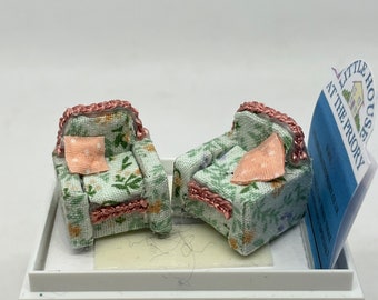 Dolls House   Dressed 1/48th pair armchairs