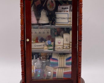 Dolls House Miniatures - 1/12th Haberdashery / Sewing Mahogany cupboard