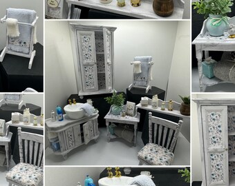 Dolls House Miniatures - 1/12th / 1:12 / inch scale.    Shabby Chic Bathroom Bedroom Furniture ( 6 options  )
