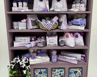 Dolls House Miniatures - 1/12th Lavender Perfume shop Shelves