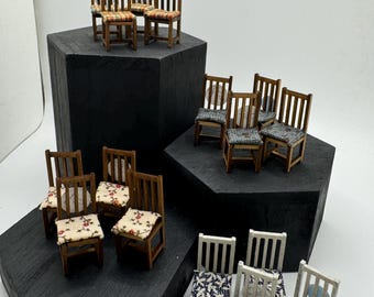 DOLLS HOUSE MINIATURES -   1/24th / 1:24th / Half Inch Scale  s/4 dining chairs (4 options)