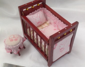Dolls House Miniatures - 1/16th Cot and Stool - Paula