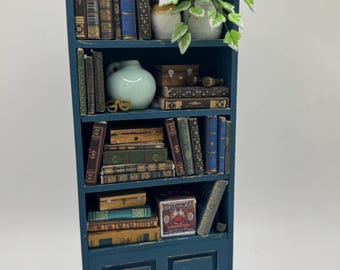 Dolls House Miniatures - 1/12th Peacock Blue Bookshelf / Bookcase