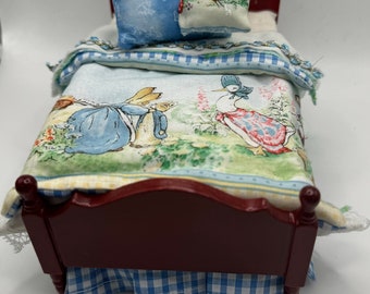 Dolls House Luxury Dressed 1/12th Single Bed - Peter  - Peter Rabbit fabric