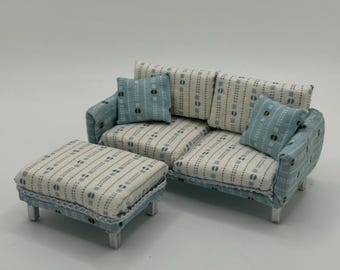DOLLS HOUSE MINIATURES -   1/24th / 1:24th / Half Inch Scale  - contemporary sofa and footstool