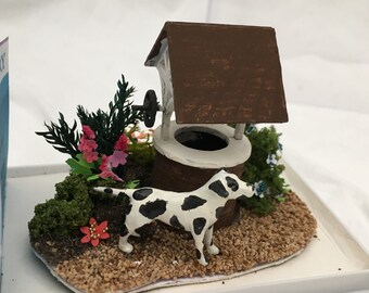 Dolls House Miniatures ( 1/48th - 1:48th - 1/4" - Quarter Inch Scale ) - Hand Made Garden Wishing Well Scene