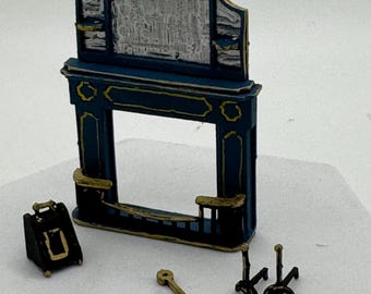 Dolls House 1/48th - Mirror Over mantle fireplace with tools