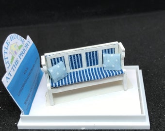 dolls House miniature - 1/48th scale pew bench (cream and blue)