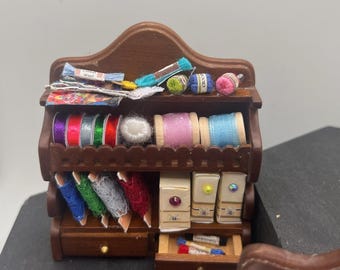 Dolls House Miniatures - 1/12th Haberdashery / Sewing Shelf - Oak