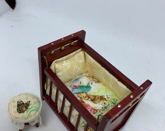 Dolls House Miniatures - 1/16th Cot and Stool  Benjamin Bunny