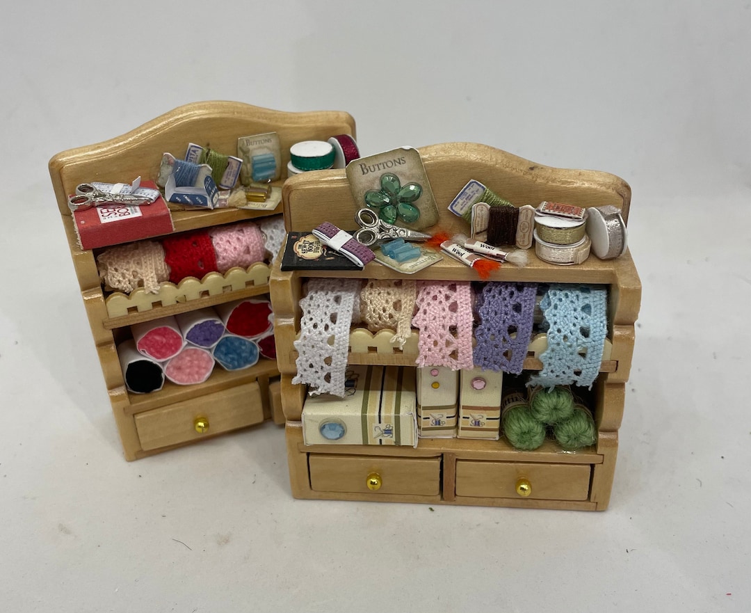 Dolls House Miniatures - 1/12th Haberdashery / Sewing Shelf - Pine ...
