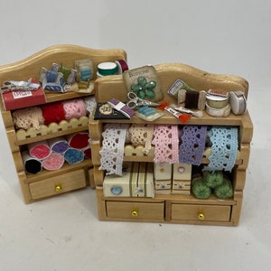 Dolls House Miniatures - 1/12th Haberdashery / Sewing Shelf - Pine