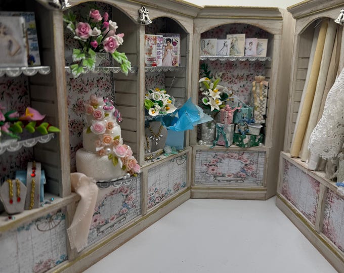 Featured listing image: Dolls House Miniatures - Hand Made 1/12th  -  Bridal / Wedding boutique shop   Shelves (3 variations)