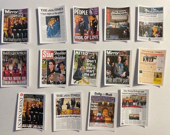 Dolls House Miniatures - Royal Newspaper Fronts - Queen Elizabeth II's Week of Remembrance (non opening) 6 options