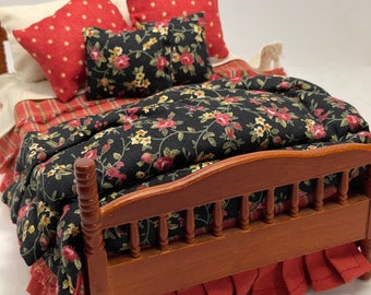 Dolls House Luxury Dressed cherry wood 1/12th Double Bed - Kristin