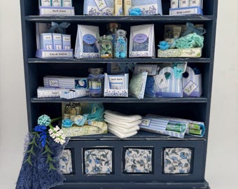 Dolls House Miniatures - 1/12th Bluebell & Hyacinth Perfume shop Shelves