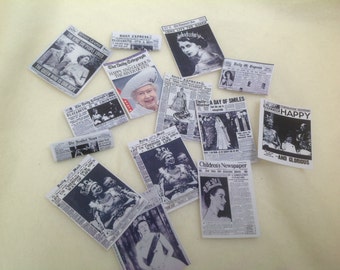 Dolls House Miniatures - 1/12th Queen Elizabeth ll  - 90th Birthday celebration newspaper front covers
