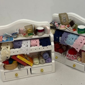 Dolls House Miniatures - 1/12th Haberdashery / Sewing Shelf - White