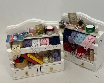 Dolls House Miniatures - 1/12th Haberdashery / Sewing Shelf - White