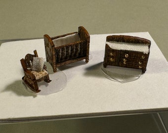 Dolls House Miniatures 1/144th  / 1:144 / Micro  / Dutch Scale Victorian Nursery Room set