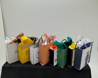 Dolls House Miniatures- 1/12th Shopping Bags x8 - SET 15 - Fashion